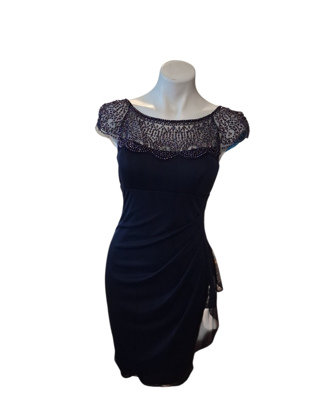 Elegant Black Sheath Dress with Beaded Illusion Neckline